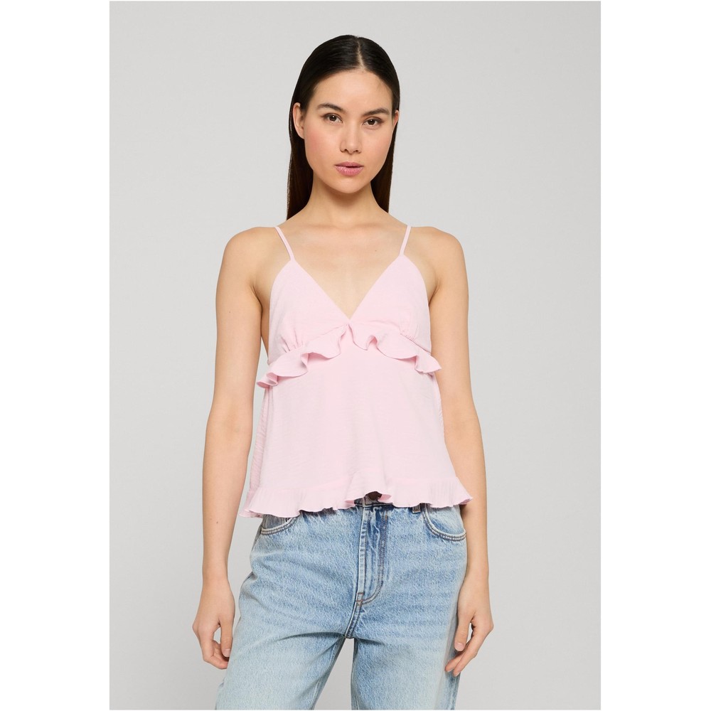 Urban Classics - Ruffled Structured Cami Mouwloze top - Roze